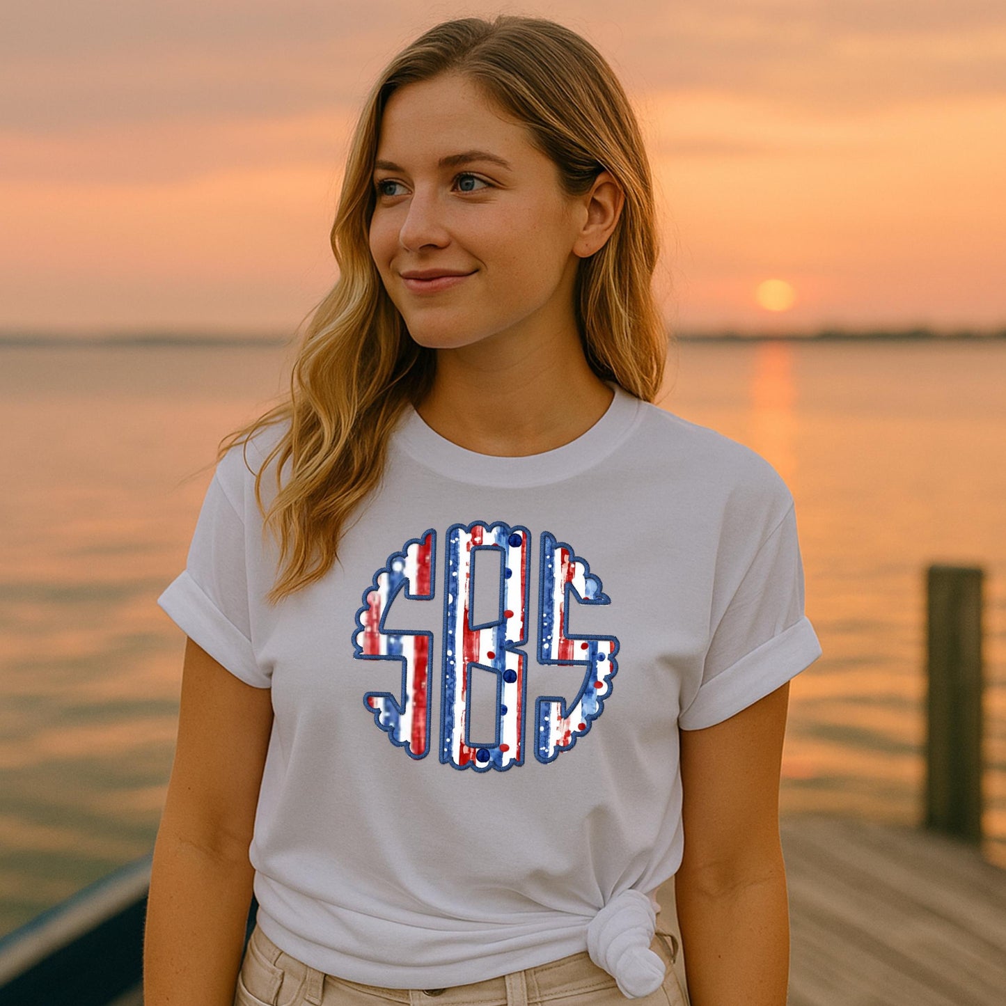 Monogrammed T- Shirt / Patriotic Independence Day / Preppy Monogram Shirt/ Initials Shirt/ Personalized Shirt/ Custom Gift for her / America