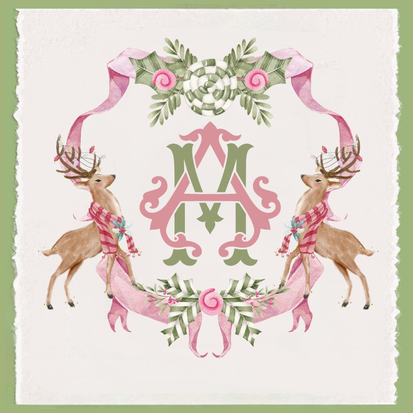 Christmas Pillow - Preppy Pink & Green House Decor - Monogram Christmas Gift - Custom Pillow