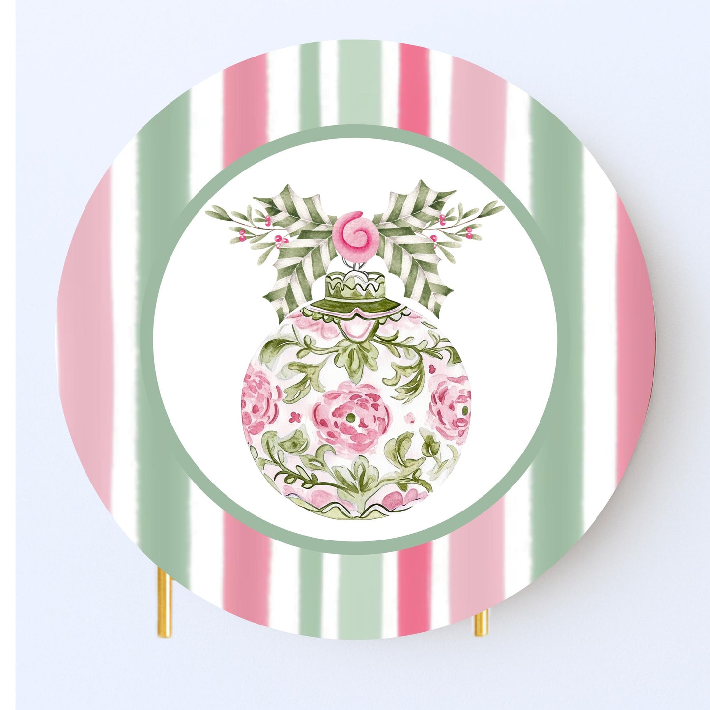 Christmas Coaster Custom Monogram Pink and Green Preppy Holiday Drink Coasters Personalized Gift -Holiday Decor - Bar cart Decor