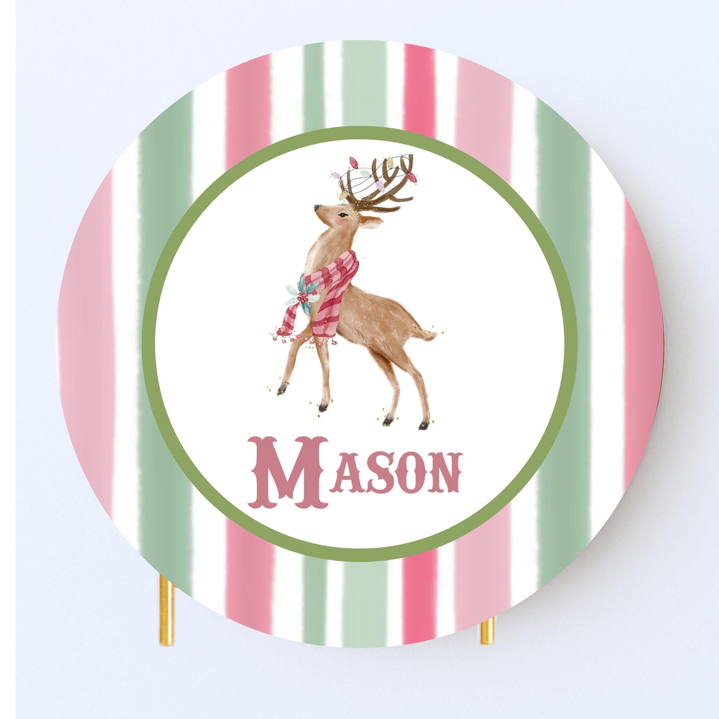 Christmas Coaster Custom Monogram Pink and Green Preppy Holiday Drink Coasters Personalized Gift -Holiday Decor - Bar cart Decor