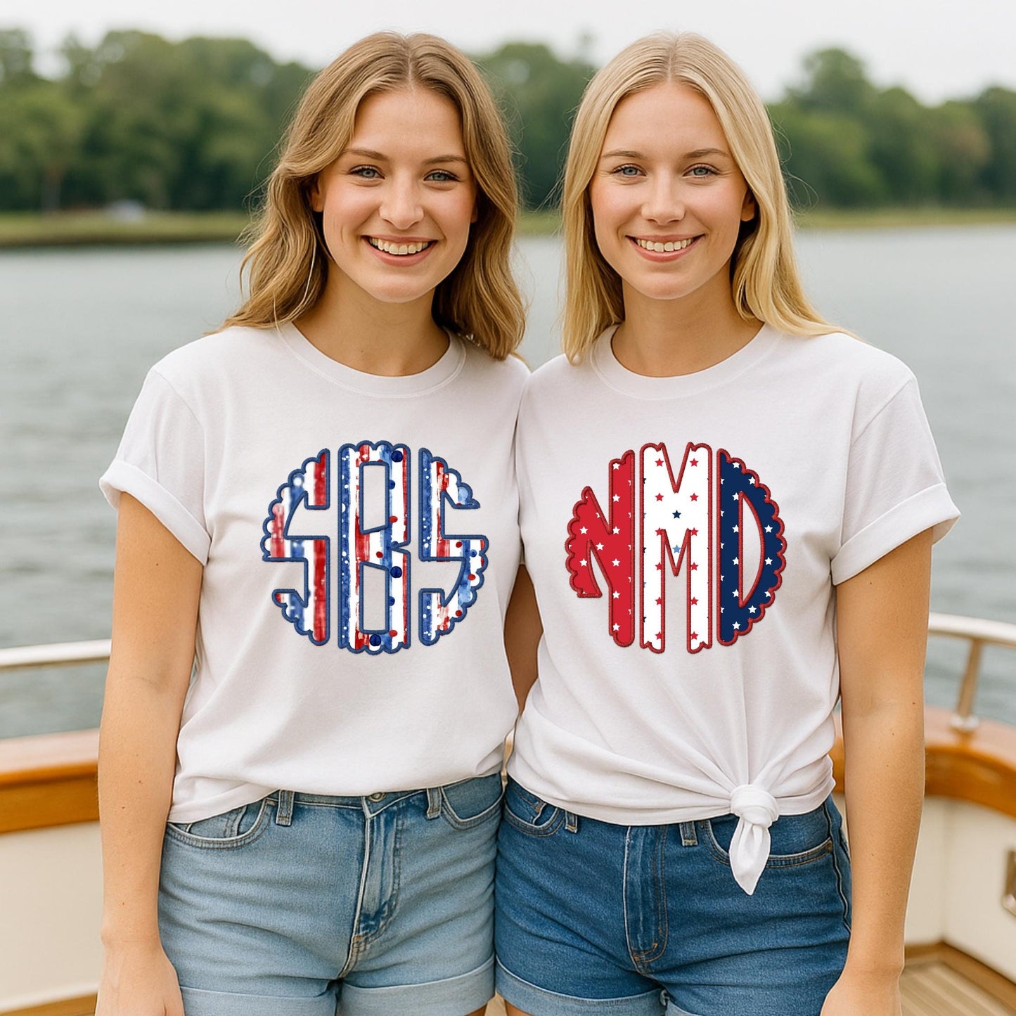 Monogrammed T- Shirt / Patriotic Independence Day / Preppy Monogram Shirt/ Initials Shirt/ Personalized Shirt/ Custom Gift for her / America