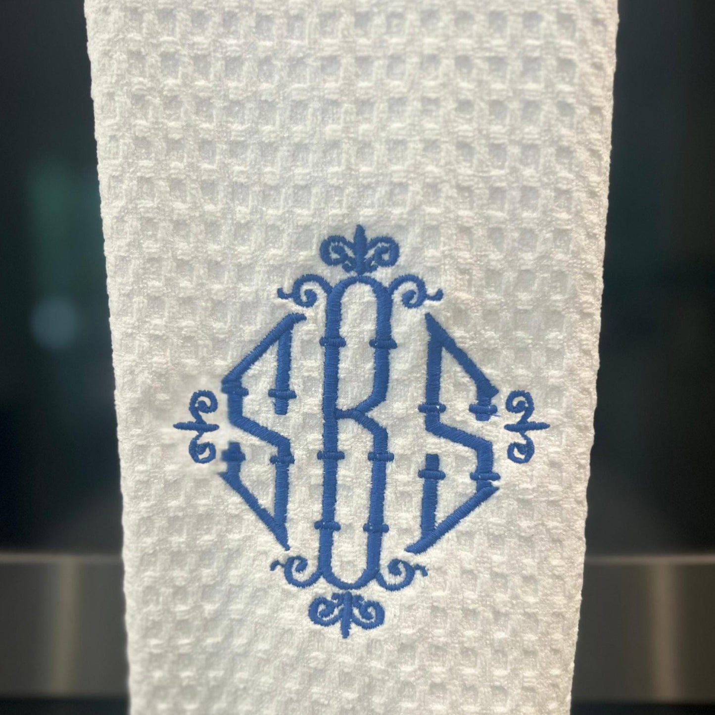 Embroidered Monogram Tea Towel Personalized Gift Preppy Kitchen Decor Hostess Birthday Gift For Her Kitchen Dish Towel Blue and White Decor