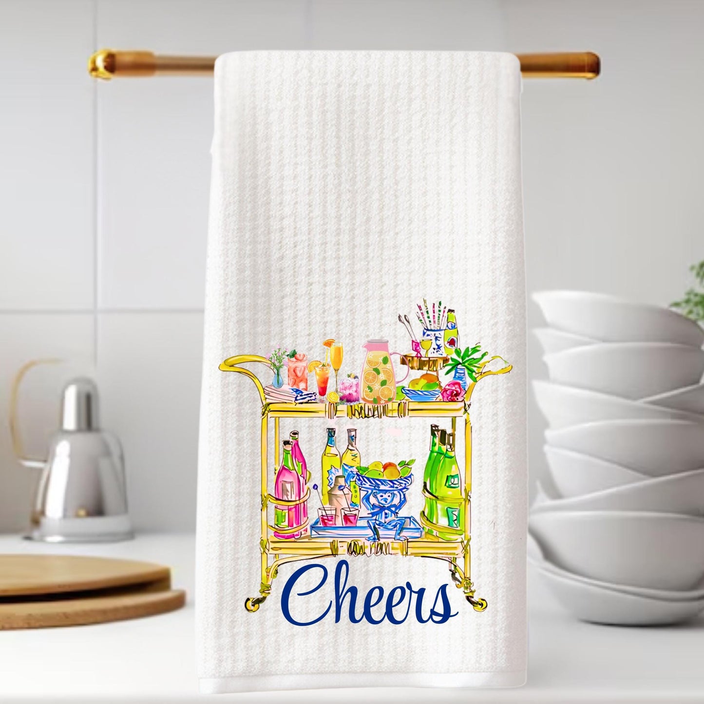 Bar Cart Tea Towel Personalized Gift Preppy Kitchen Towel Decor Hostess Birthday Gift For Her Personalized Towel - Bar Towel