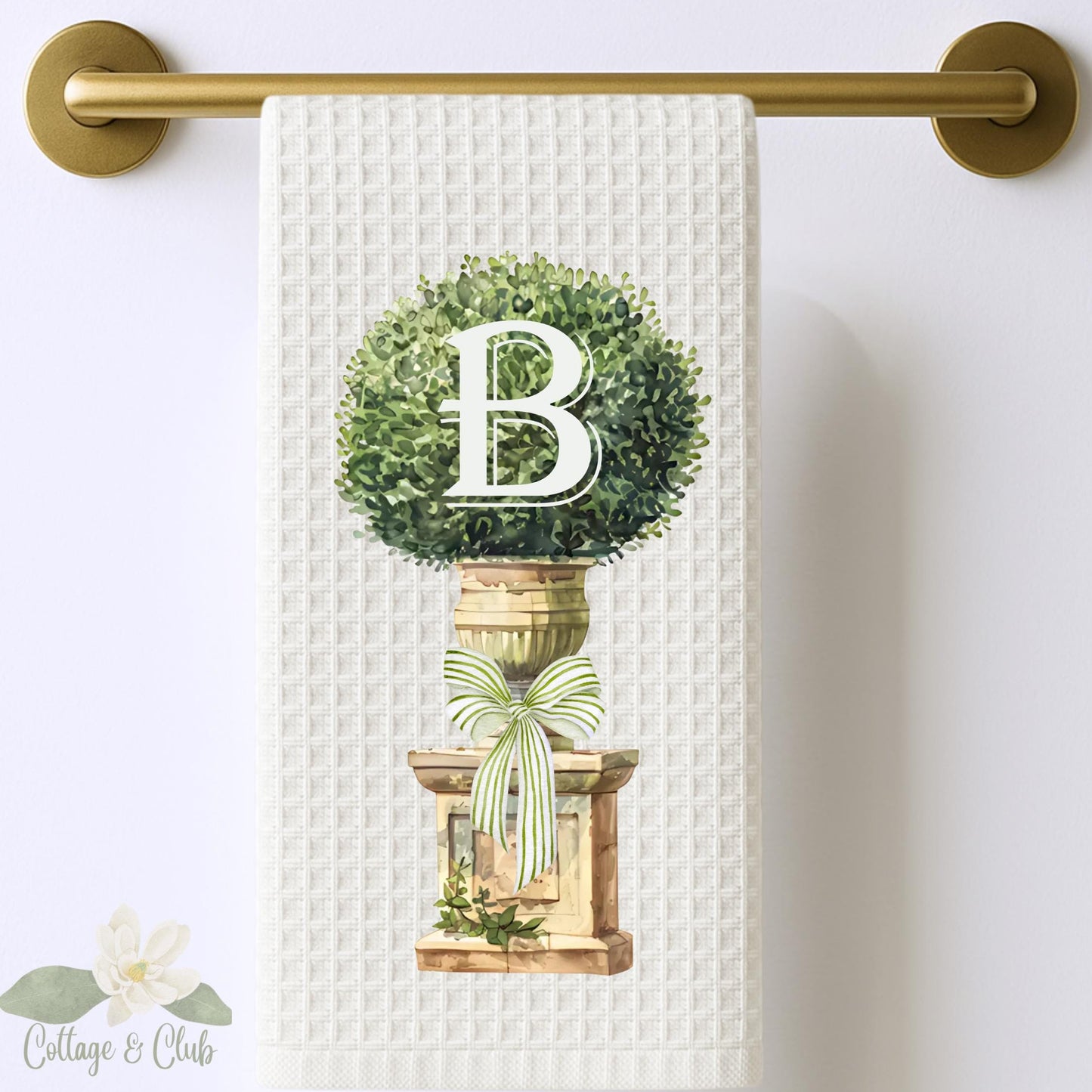 Monogram Boxwood Topiary Tea Towel Personalized Gift Preppy Kitchen Decor Hostess Birthday Gift For Her Personalized Towel