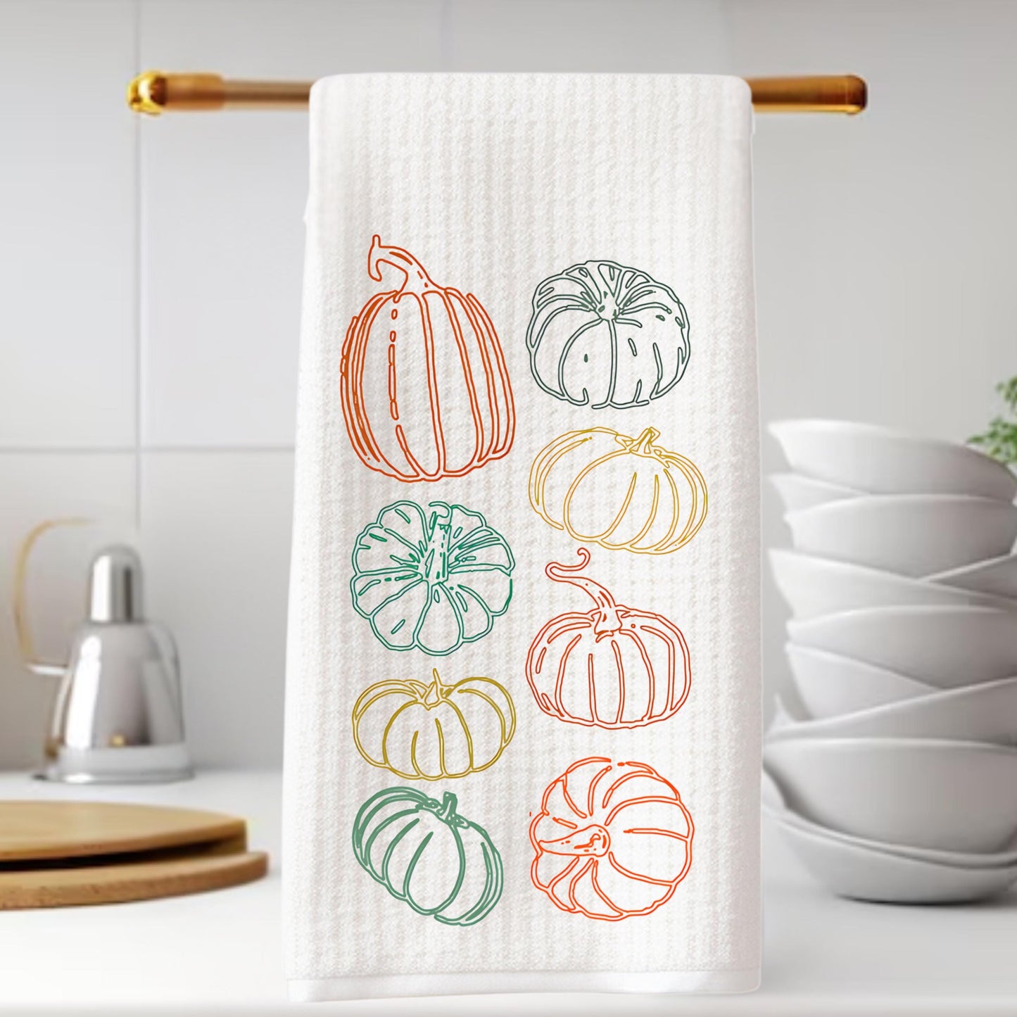 Fall Pumpkin Tea Towel Personalized Gift Preppy Kitchen Decor Hostess Birthday Gift For Her Personalized Dish Towel