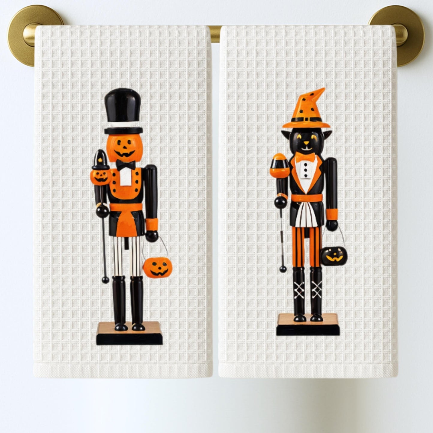 Personalized Halloween Nutcracker Tea Towel | Custom Kitchen Decor Gift for Her, Mom, Fall Halloween, Black & White Decor, Hostess Gift