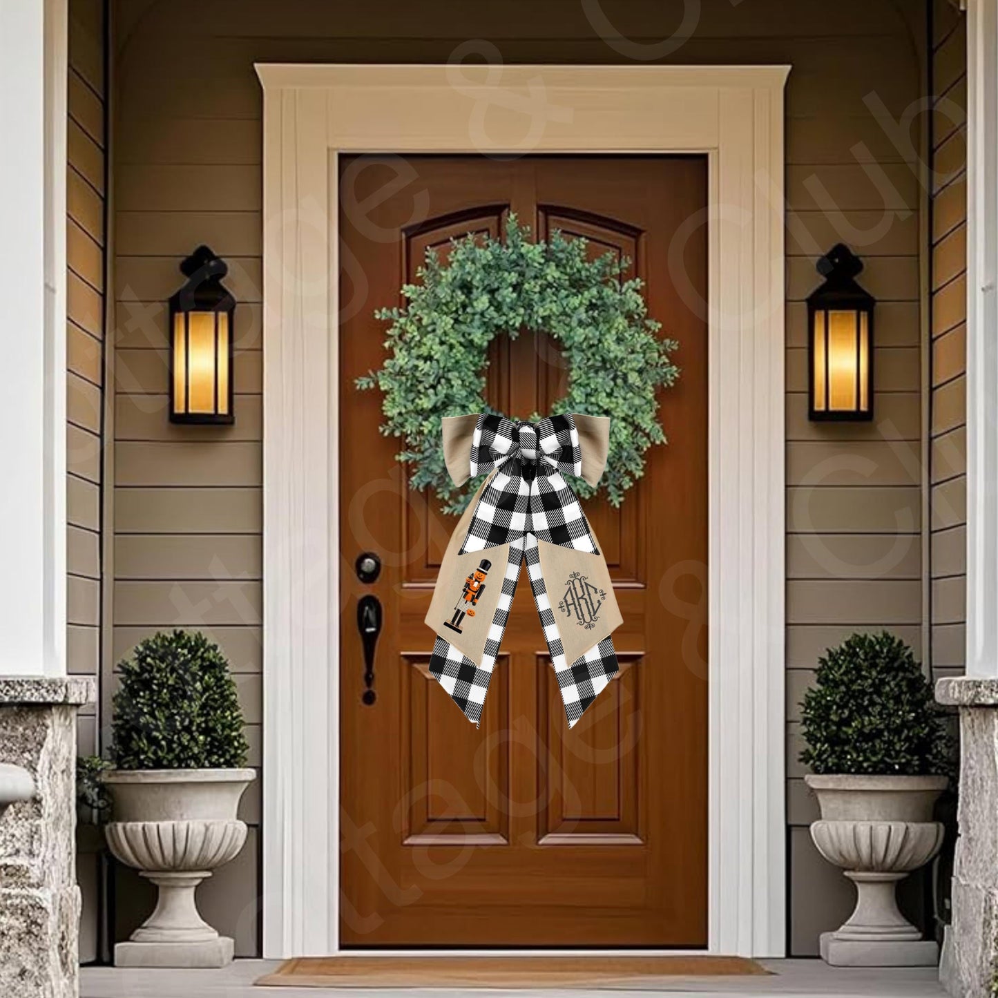 Halloween Fall Pumpkin & Cat Nutcracker Wreath Sash | Door Hanger | Front Door Decor | Wreath Bow | Holiday Porch Decor - Pumpkin Decoration
