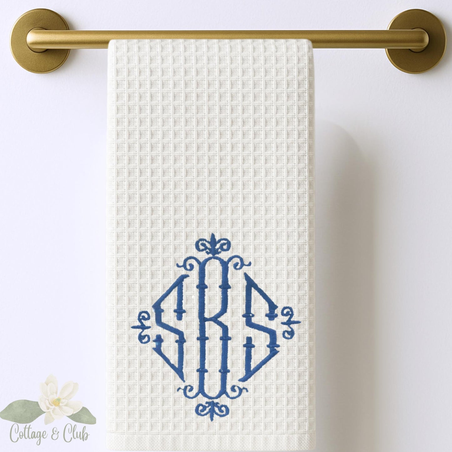 Embroidered Monogram Tea Towel Personalized Gift Preppy Kitchen Decor Hostess Birthday Gift For Her Kitchen Dish Towel Blue and White Decor
