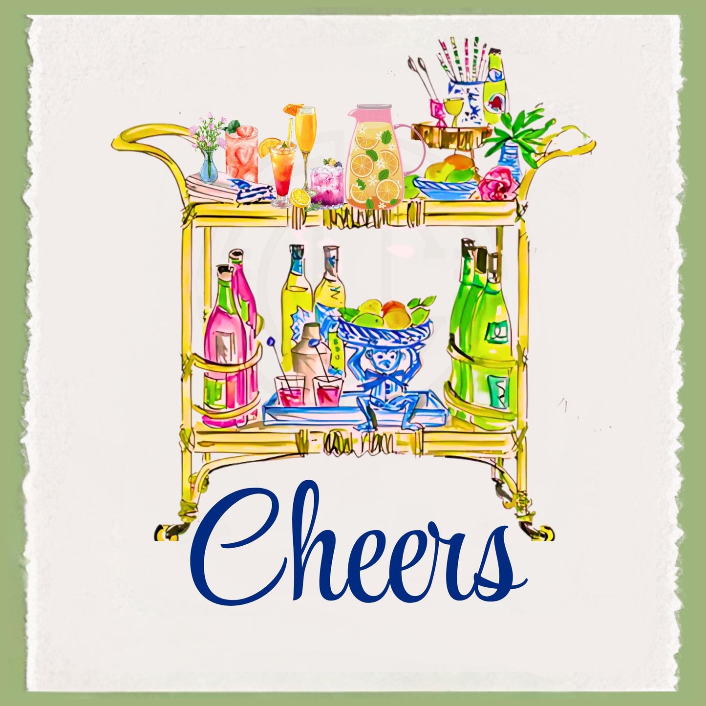Bar Cart Tea Towel Personalized Gift Preppy Kitchen Towel Decor Hostess Birthday Gift For Her Personalized Towel - Bar Towel