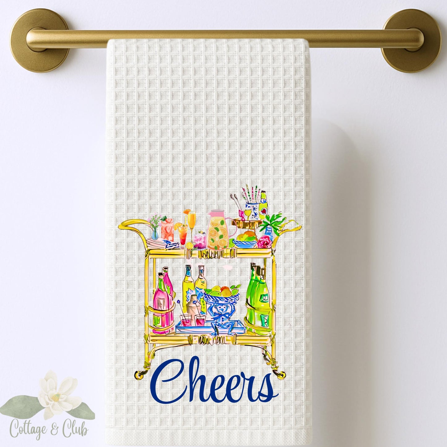 Bar Cart Tea Towel Personalized Gift Preppy Kitchen Towel Decor Hostess Birthday Gift For Her Personalized Towel - Bar Towel