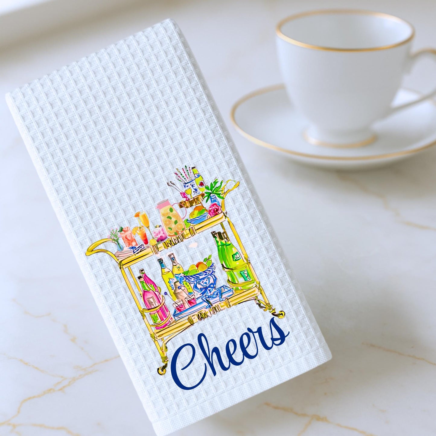 Bar Cart Tea Towel Personalized Gift Preppy Kitchen Towel Decor Hostess Birthday Gift For Her Personalized Towel - Bar Towel
