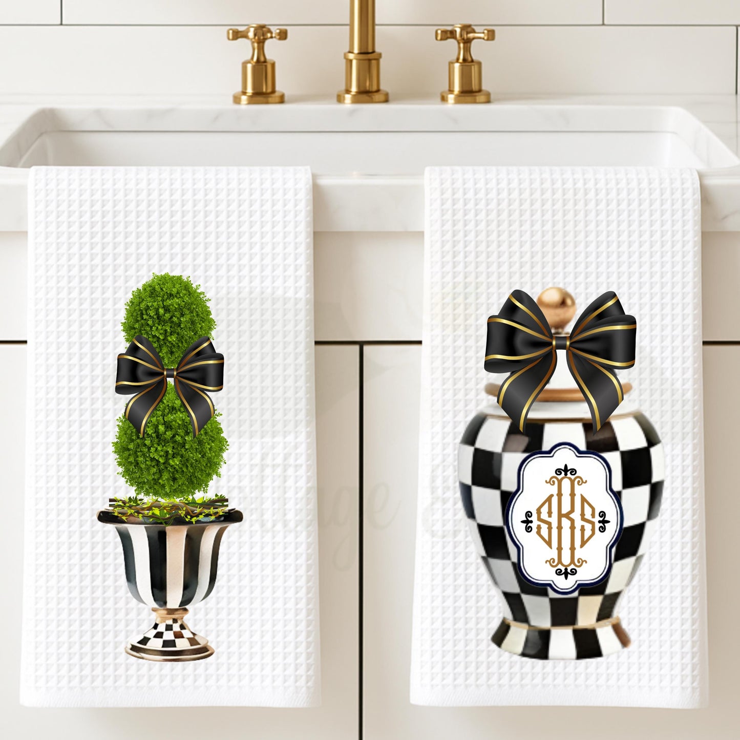 Personalized McKenzie Childs Courtly Check Tea Towel | Custom Kitchen Decor Gift for Her, Mom, Houstess, Birthday, hostess, fall Halloween