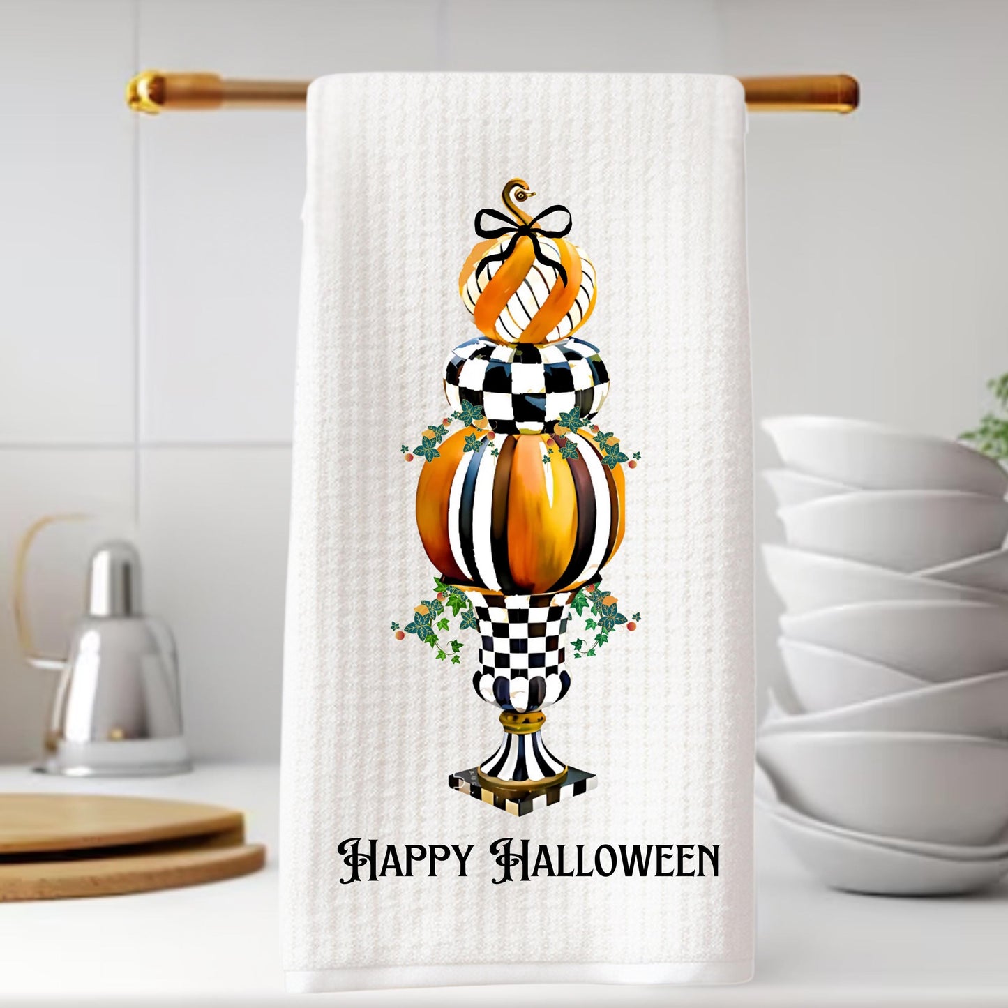 McKenzie Childs Courtly Check Inspired Tea Towel Personalized Gift Preppy Kitchen Decor Birthday Gift For Her Personalized Dish Towel