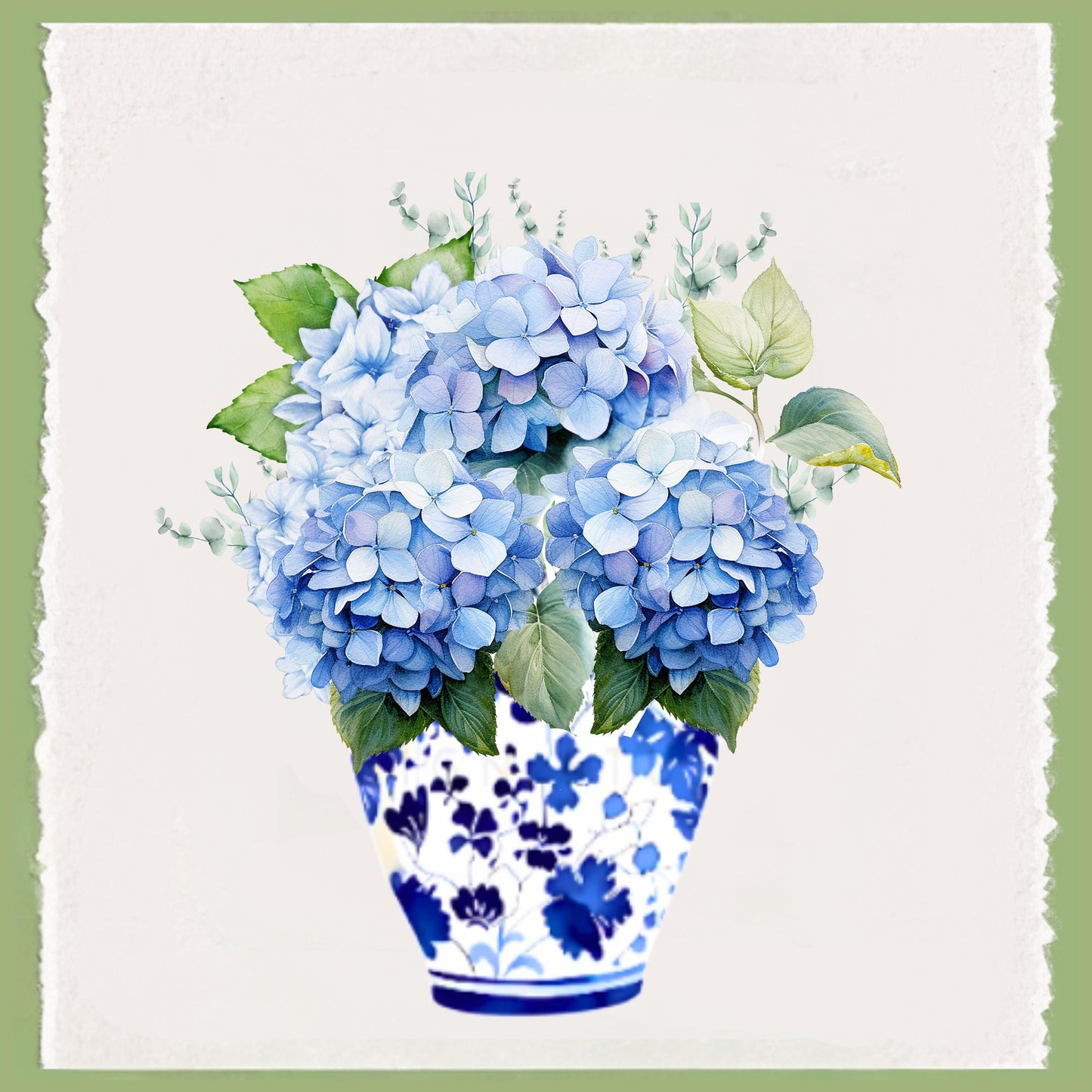 Personalized Hydrangeas In Blue Chinoiserie Vase Tea Dish Hand Kitchen Towel, Floral Kitchen Towel Decor Gift, Hostess Housewarming Gift