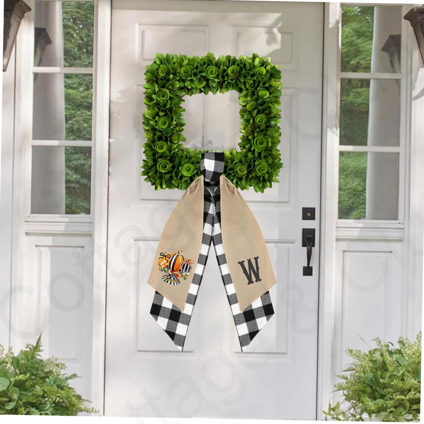 Halloween Fall McKenzie Childs Inspired Wreath Sash | Door Hanger | Front Door Decor | Wreath Bow | Holiday Porch Decor - Pumpkin Decoration