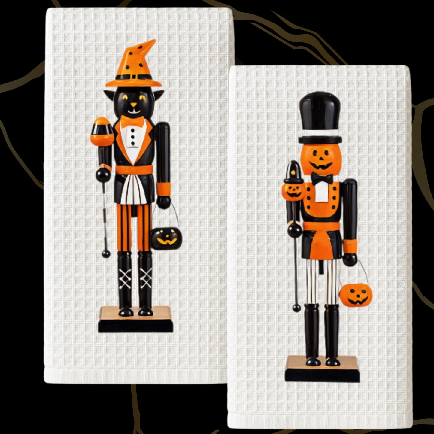 Personalized Halloween Nutcracker Tea Towel | Custom Kitchen Decor Gift for Her, Mom, Fall Halloween, Black & White Decor, Hostess Gift