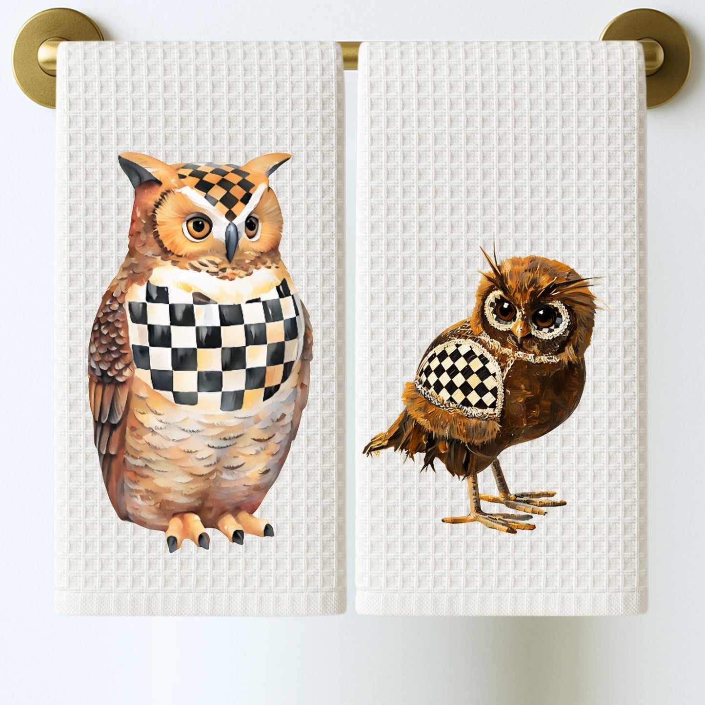 MacKenzie Childs Courtly Check Owl Tea Towel | Custom Kitchen Gift, Decor for her, Hostess, Fall Halloween, Birthday, Unique Gift