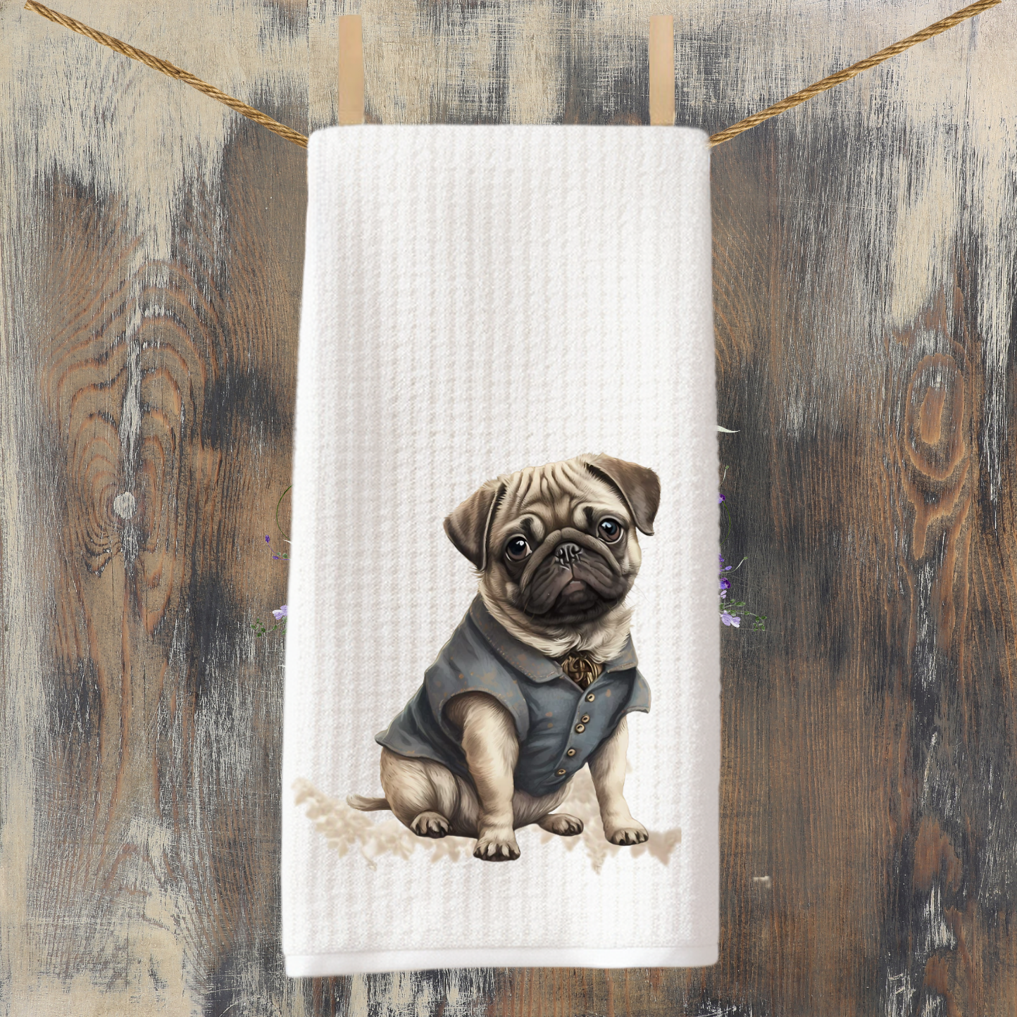 Dapper Pug Dog Tea Towel