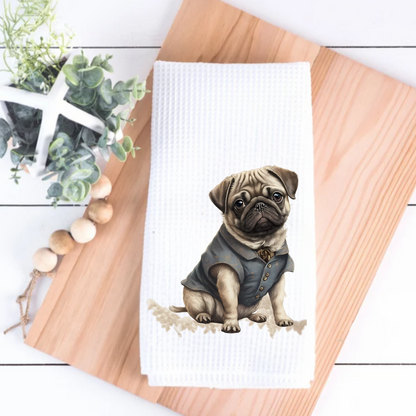 Dapper Pug Dog Tea Towel