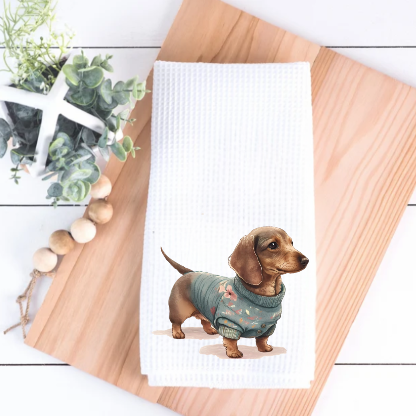 Dachshund in A Sweater Tea Towel