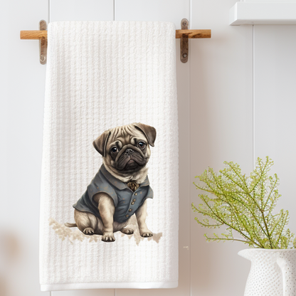 Dapper Pug Dog Tea Towel