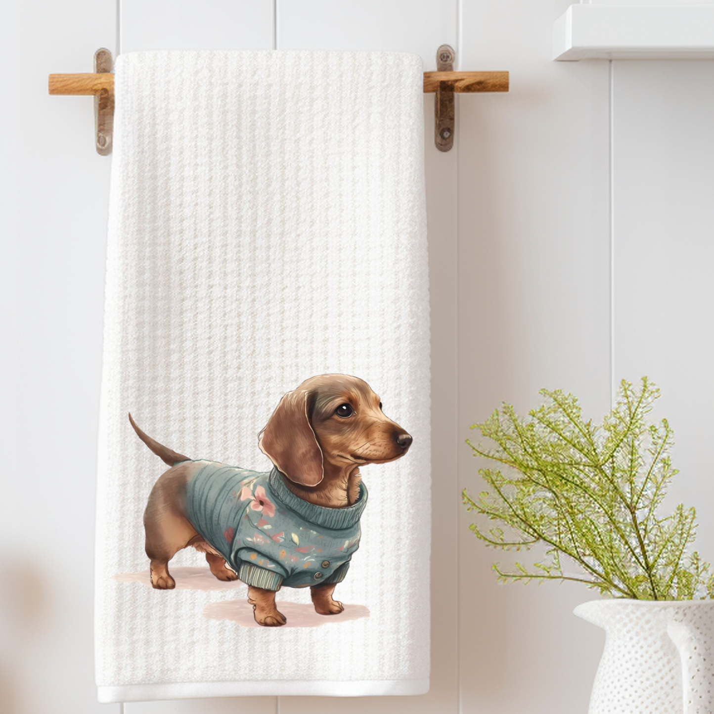 Dachshund in A Sweater Tea Towel