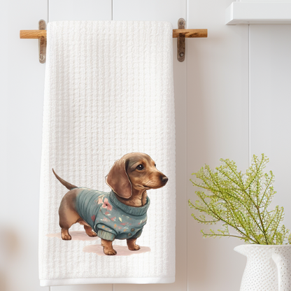 Dachshund in A Sweater Tea Towel