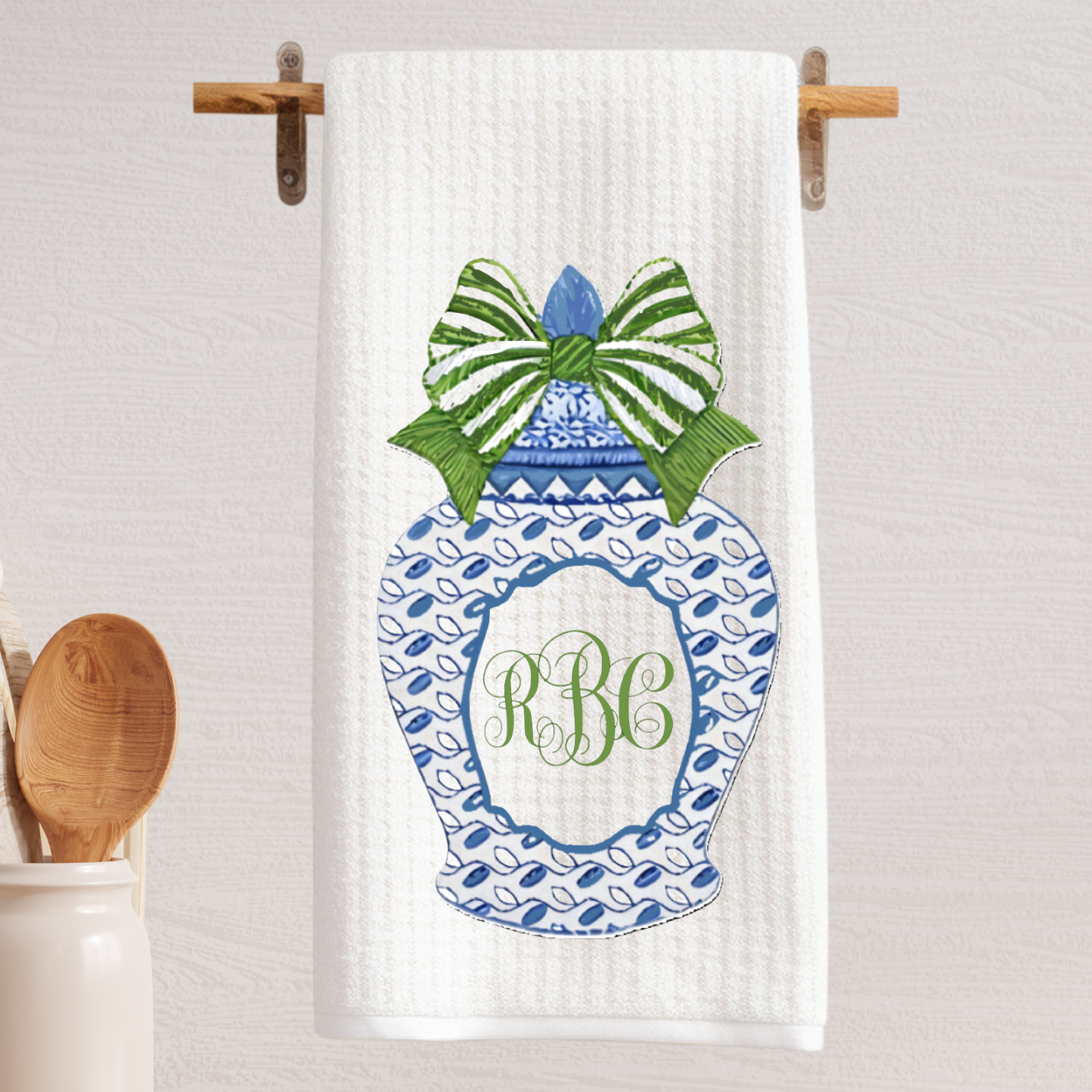 Blue Ginger Jar  Monogram Tea Towel