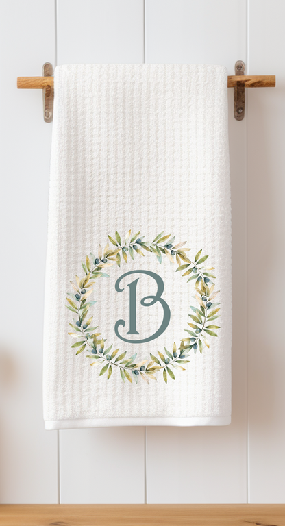 Personalized Monogram Wreath Tea Towels - Set of Two