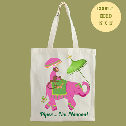 Piper No Nooo Tote Bag | Funny Southern White Lotus Quote Bag | Personalized Pink Elephant Canvas Market Bag Gift