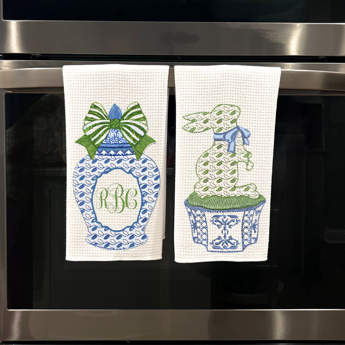 Blue Bunny & Ginger Jar Monogram Tea Towel Set