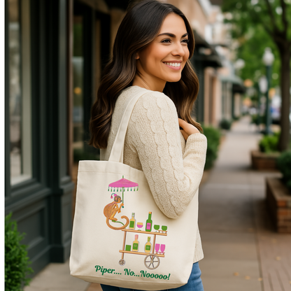 Piper No Nooo Tote Bag | Funny Southern White Lotus Quote Bag | Personalized Pink Elephant Canvas Market Bag Gift