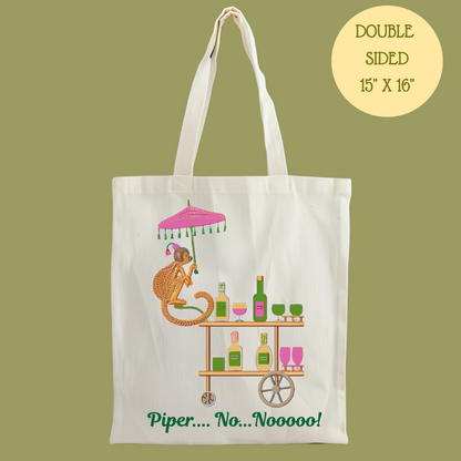 Piper No Nooo Tote Bag | Funny Southern White Lotus Quote Bag | Personalized Pink Elephant Canvas Market Bag Gift
