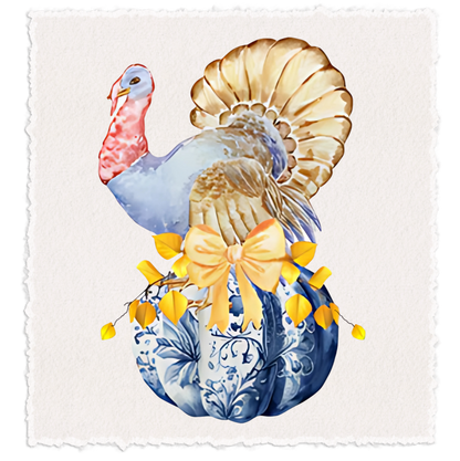 Blue and Gold Turkey Tea Towel