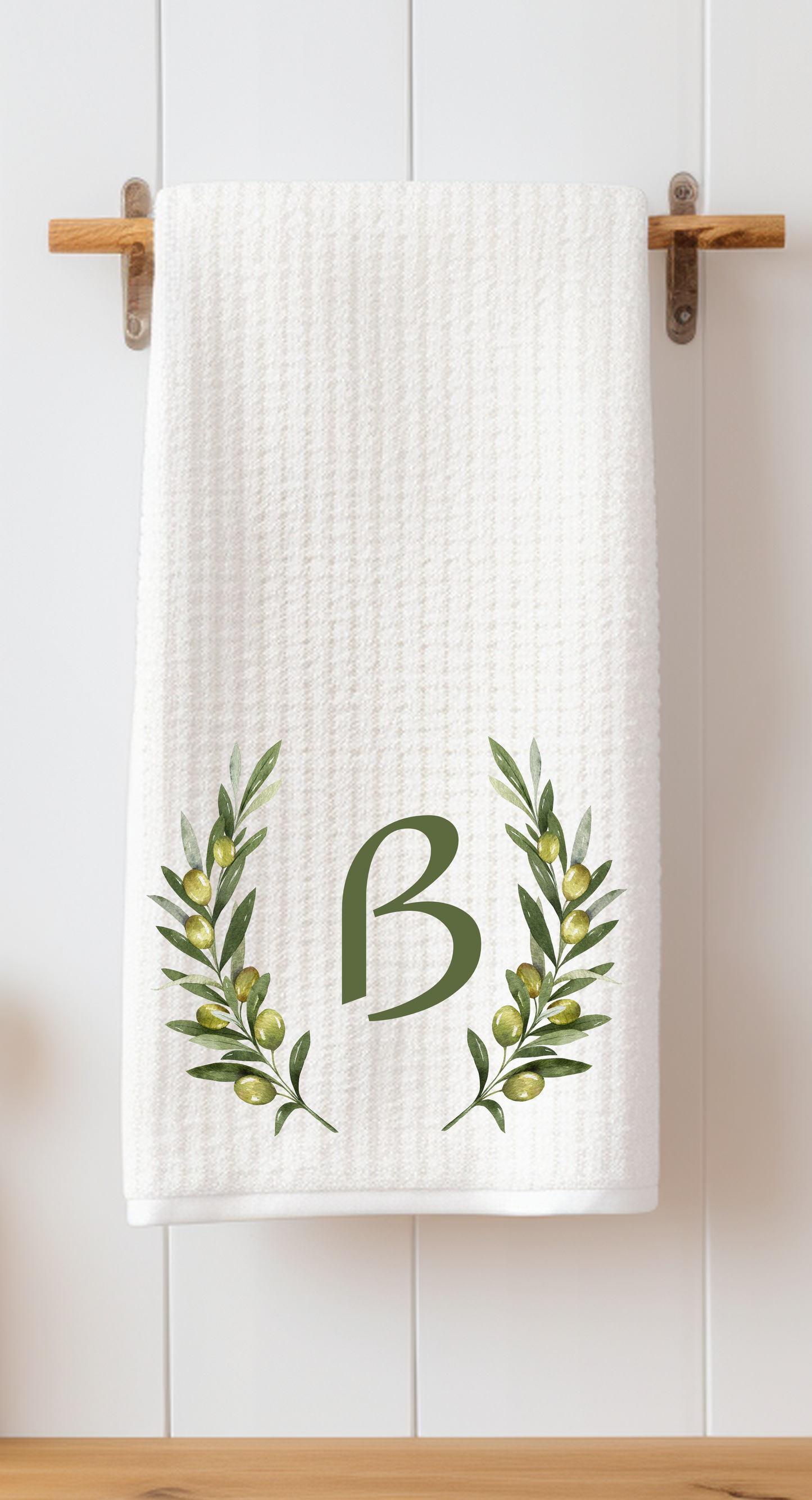 Personalized Olive Branch Tea Towels - Set of Two with Family Name and Monogram