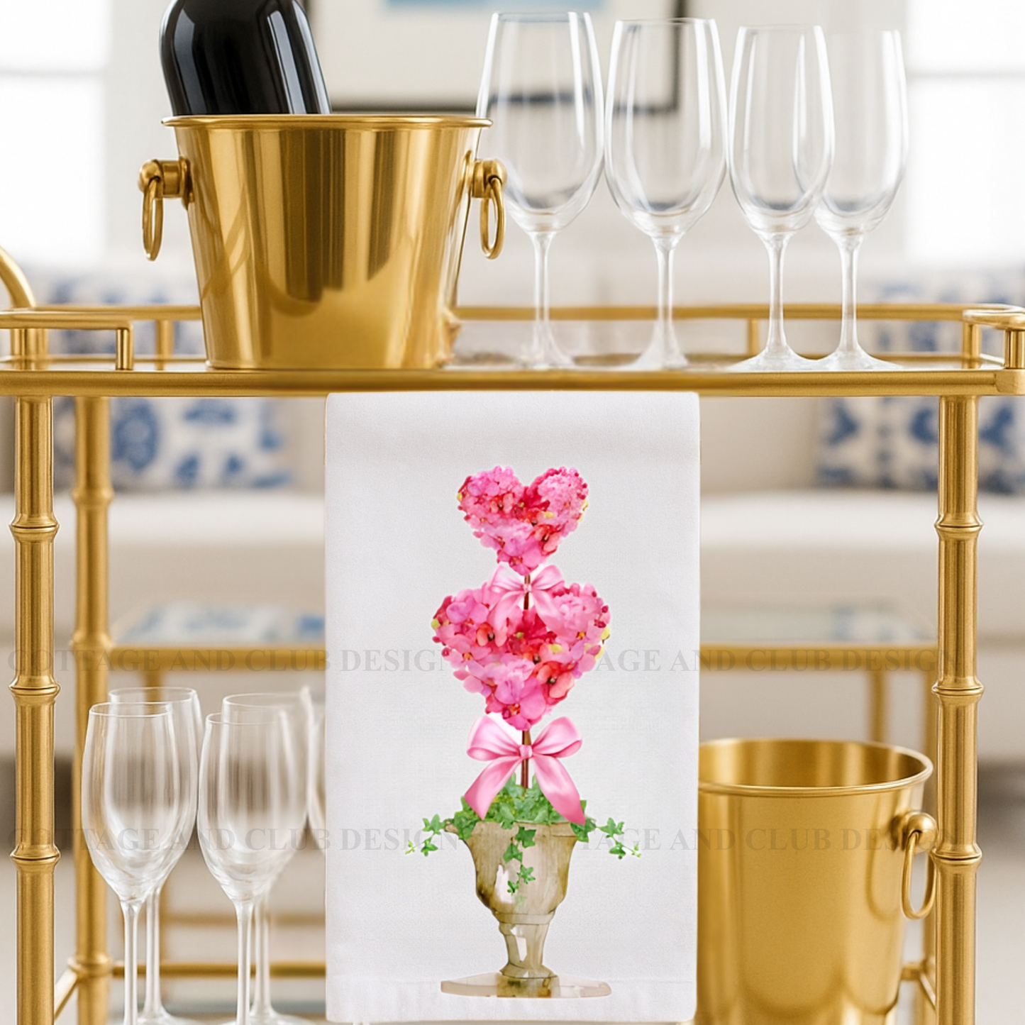 Valentine's Day Heart Topiary Tea Towel