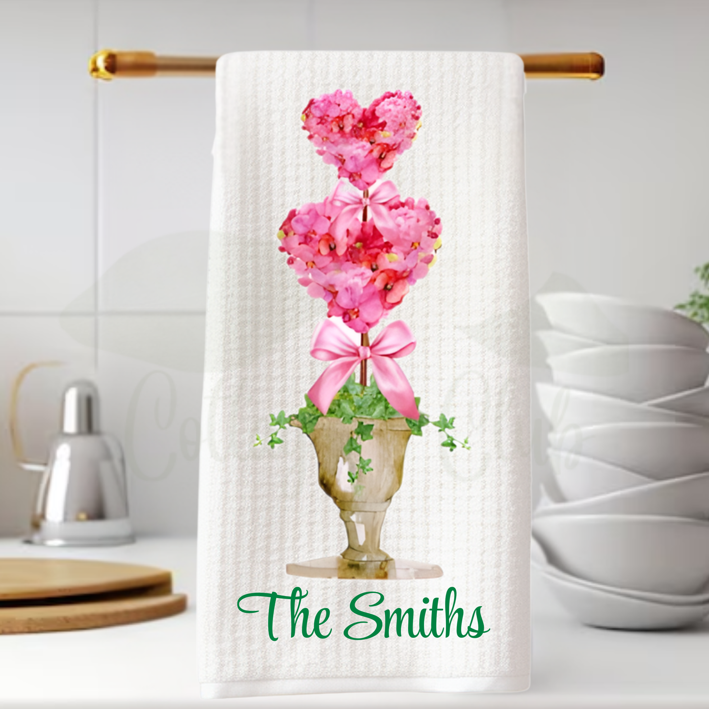 Valentine's Day Heart Topiary Tea Towel
