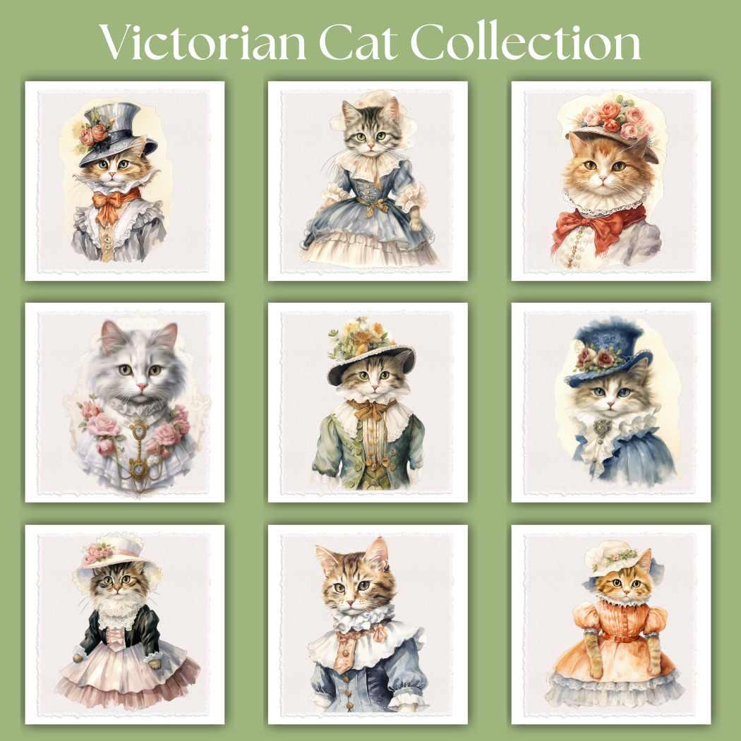 Victorian Cat Collection Tea Towel