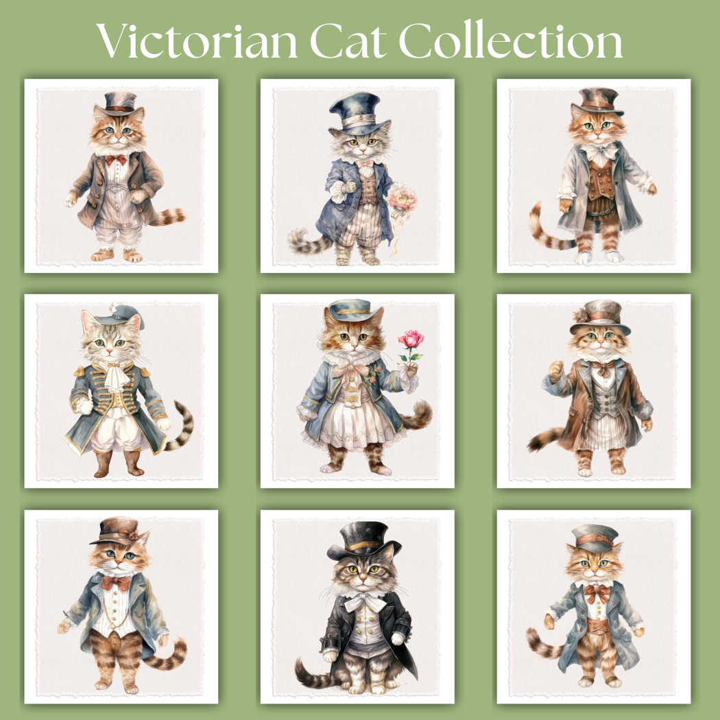 Victorian Cat Collection Tea Towel