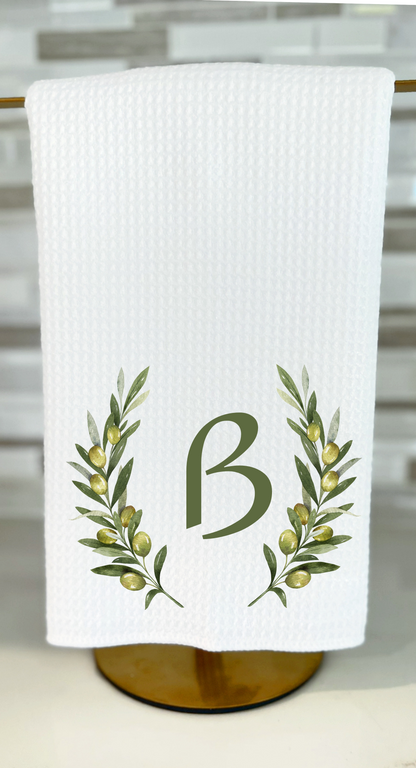 Personalized Olive Branch Tea Towels - Set of Two with Family Name and Monogram