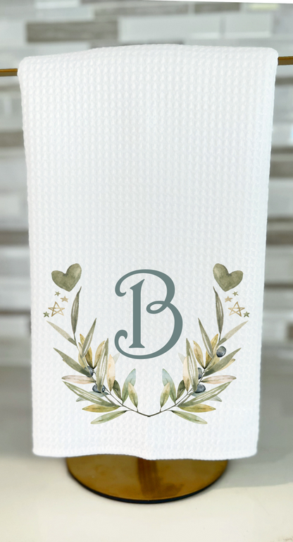 Personalized Monogram Wreath Tea Towels - Set of Two