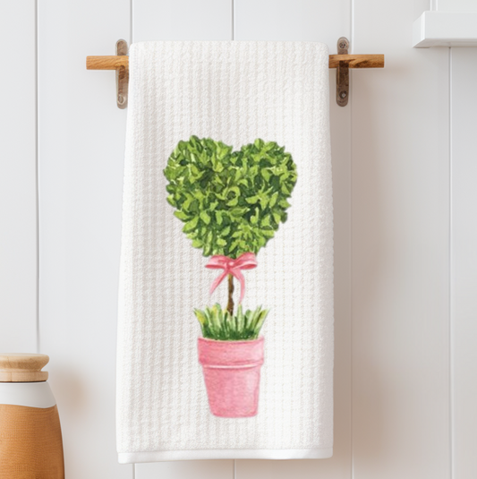 Heart-Shaped Topiary Tea Towel – Waffle Weave