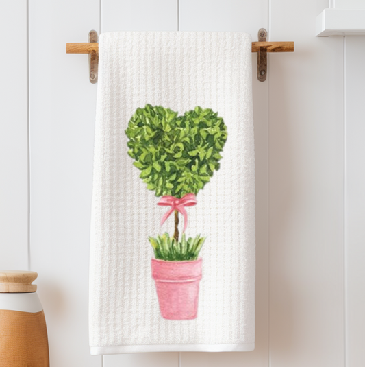 Topiary Heart Waffle Weave Tea Towel