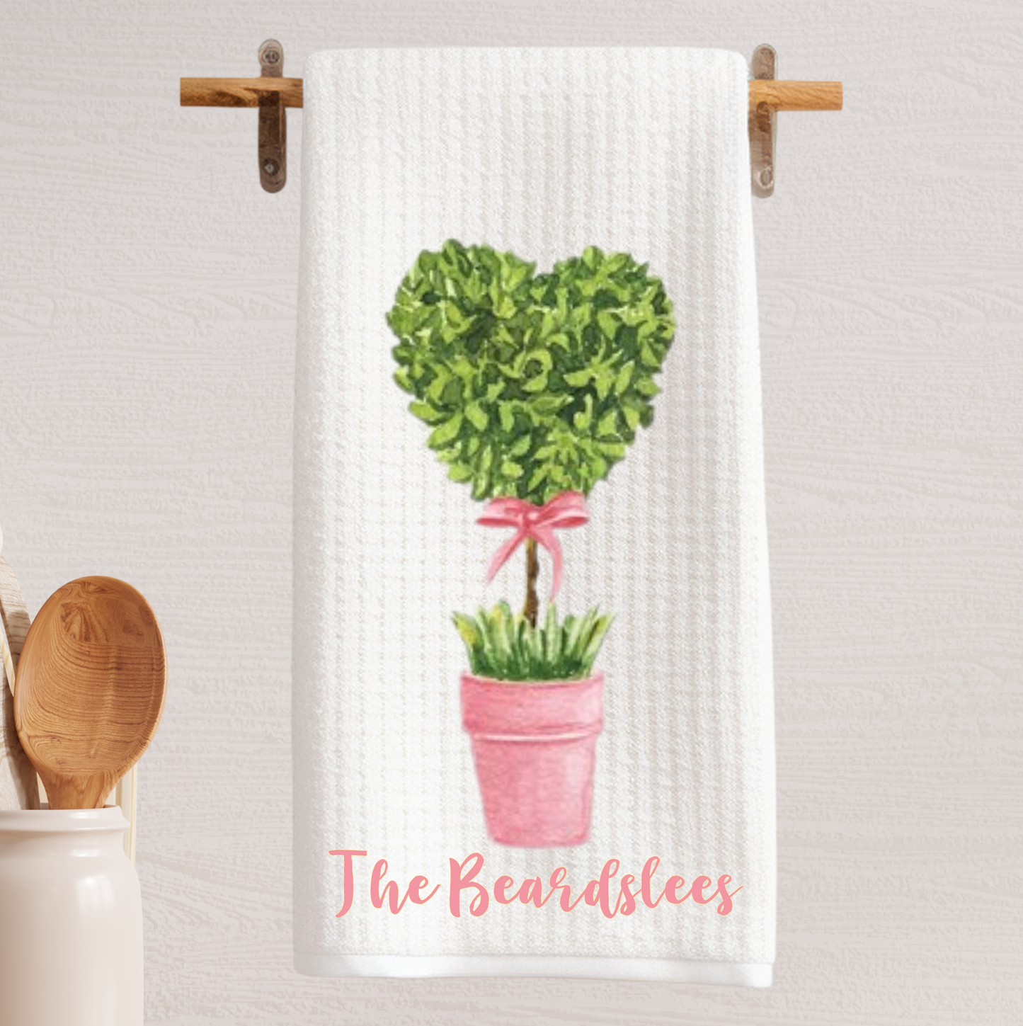 Personalized Heart-Shaped Topiary Tea Towel