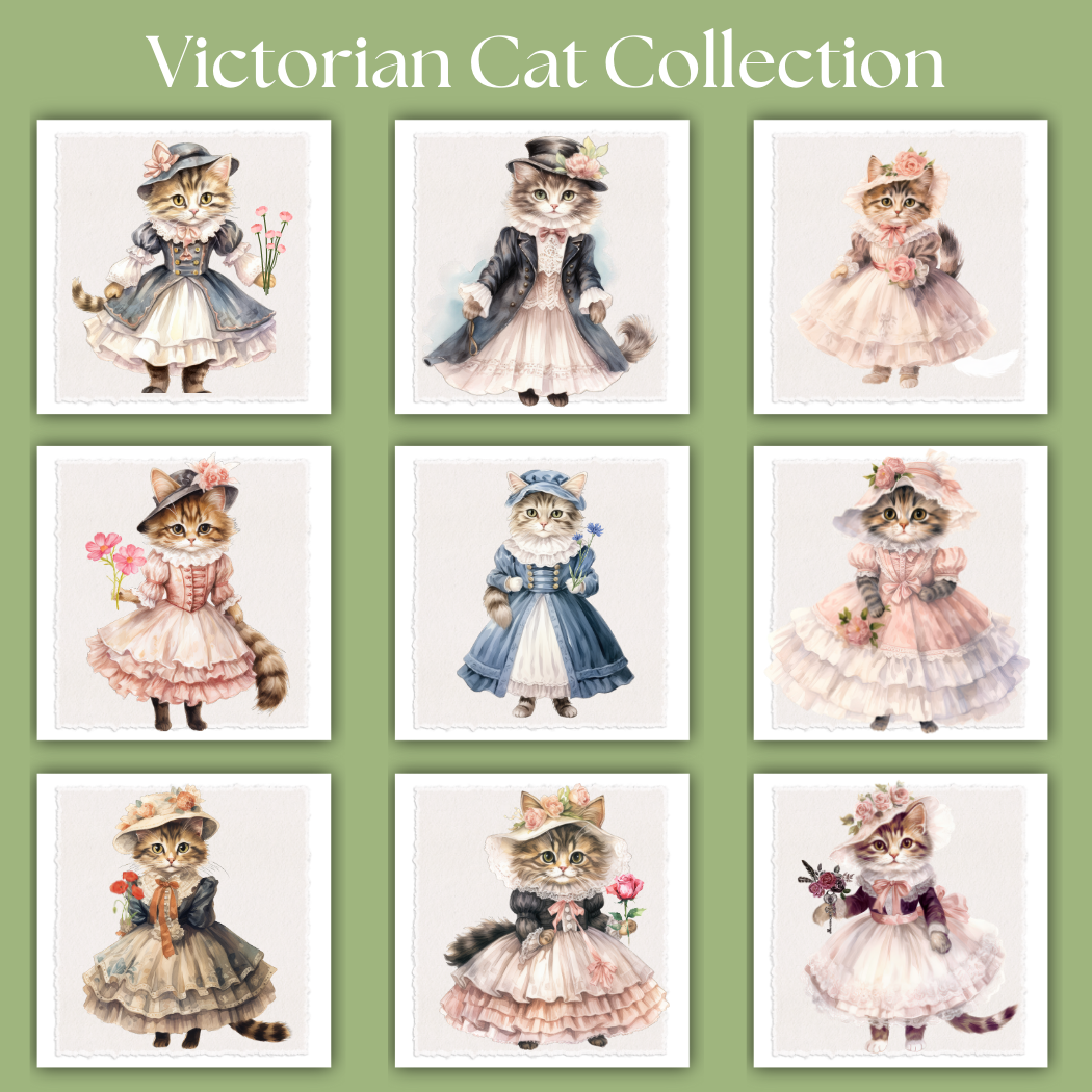 Victorian Cat Collection Tea Towel