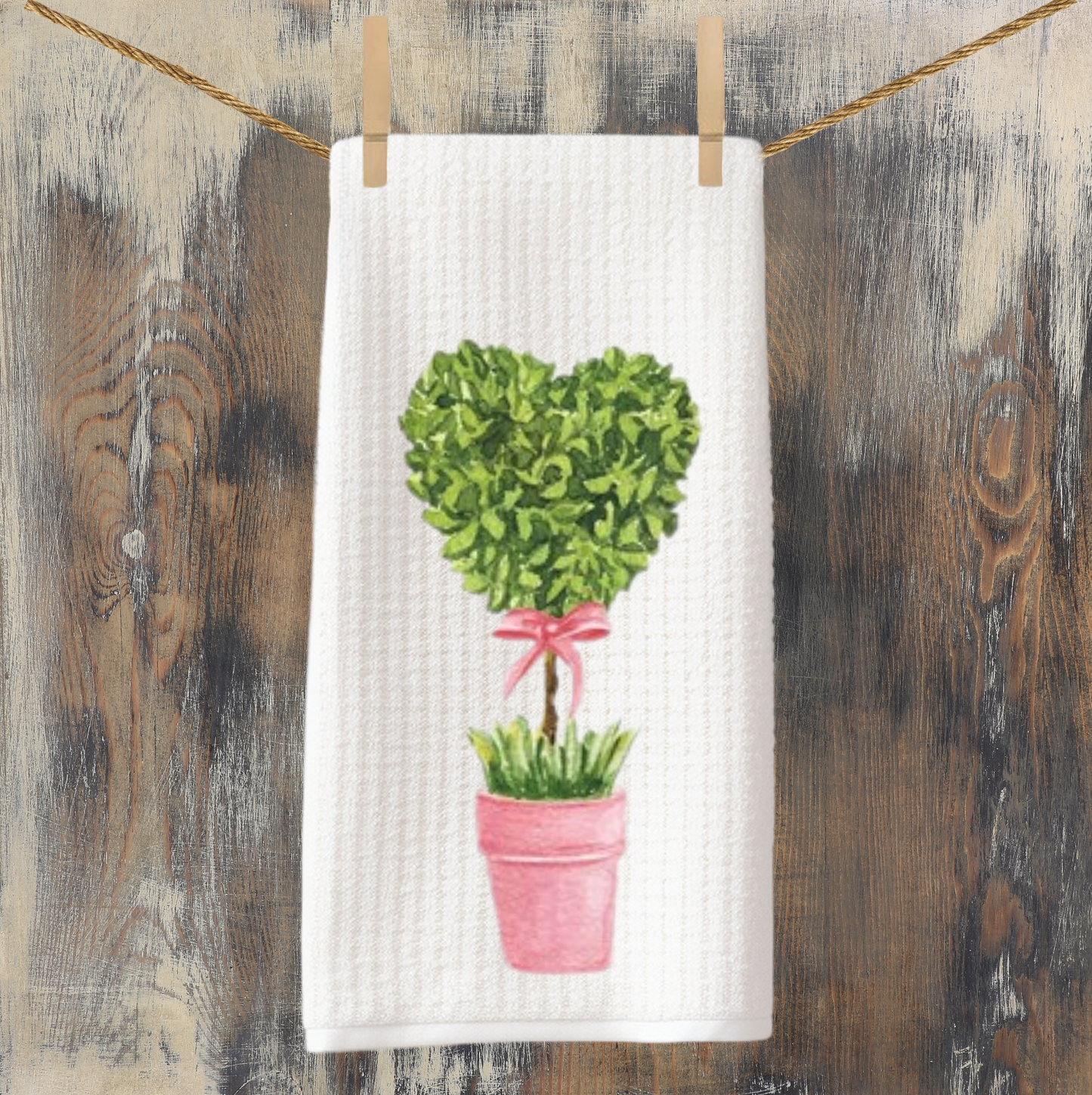 Personalized Heart-Shaped Topiary Tea Towel