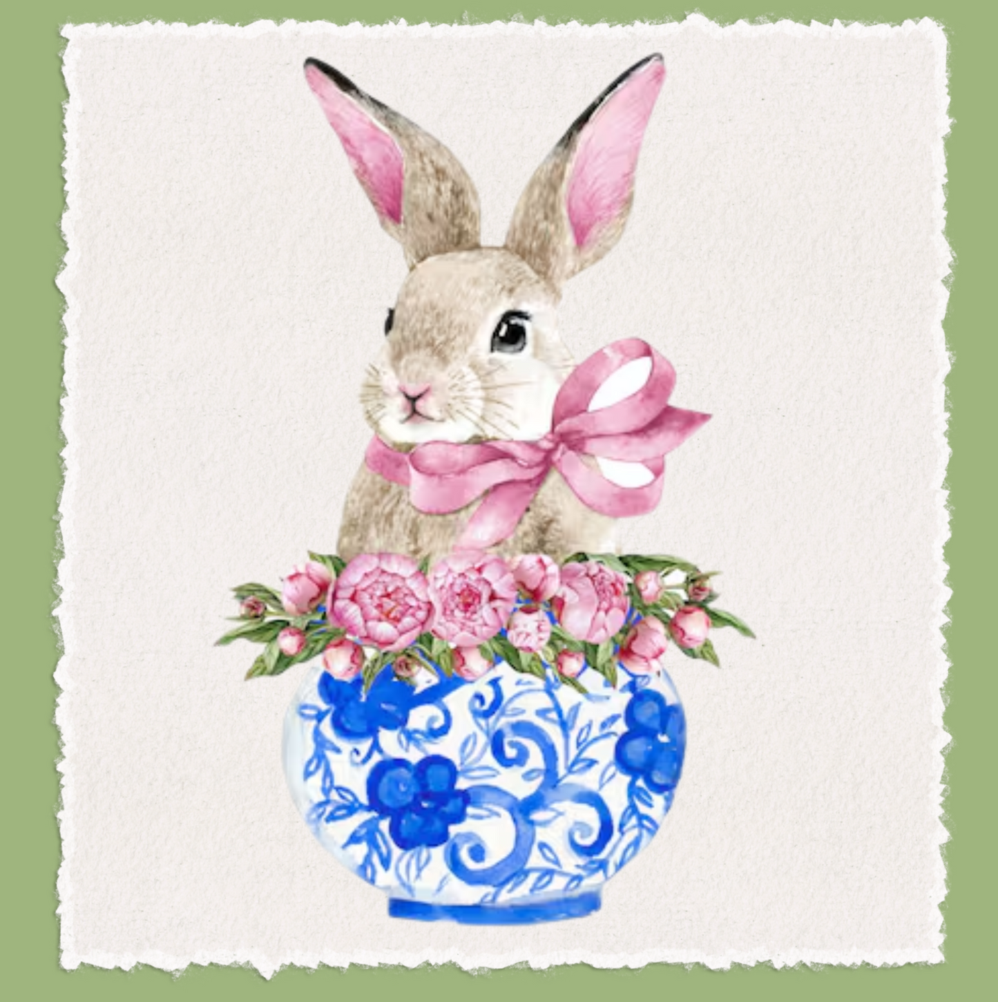 Bunny in Floral Vase Waffle Weave Tea Towel