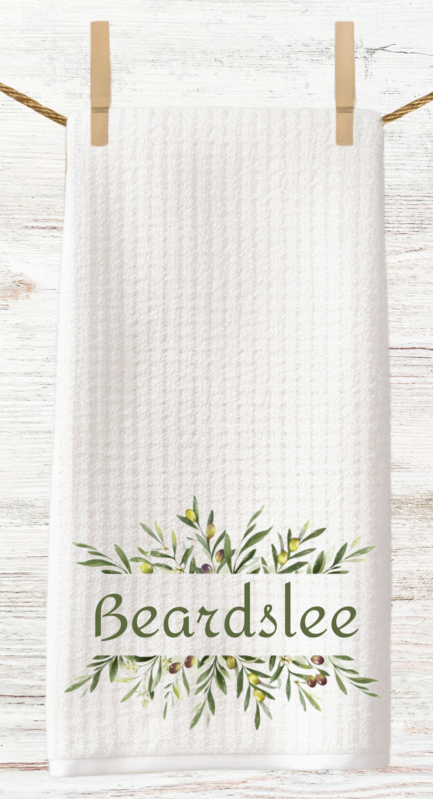 Personalized Olive Branch Tea Towels - Set of Two with Family Name and Monogram