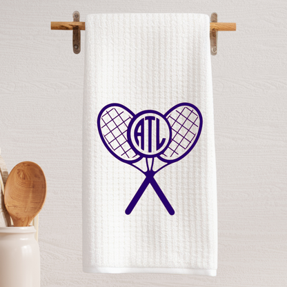 Tennis Monogram Cross Racket Tea Towel