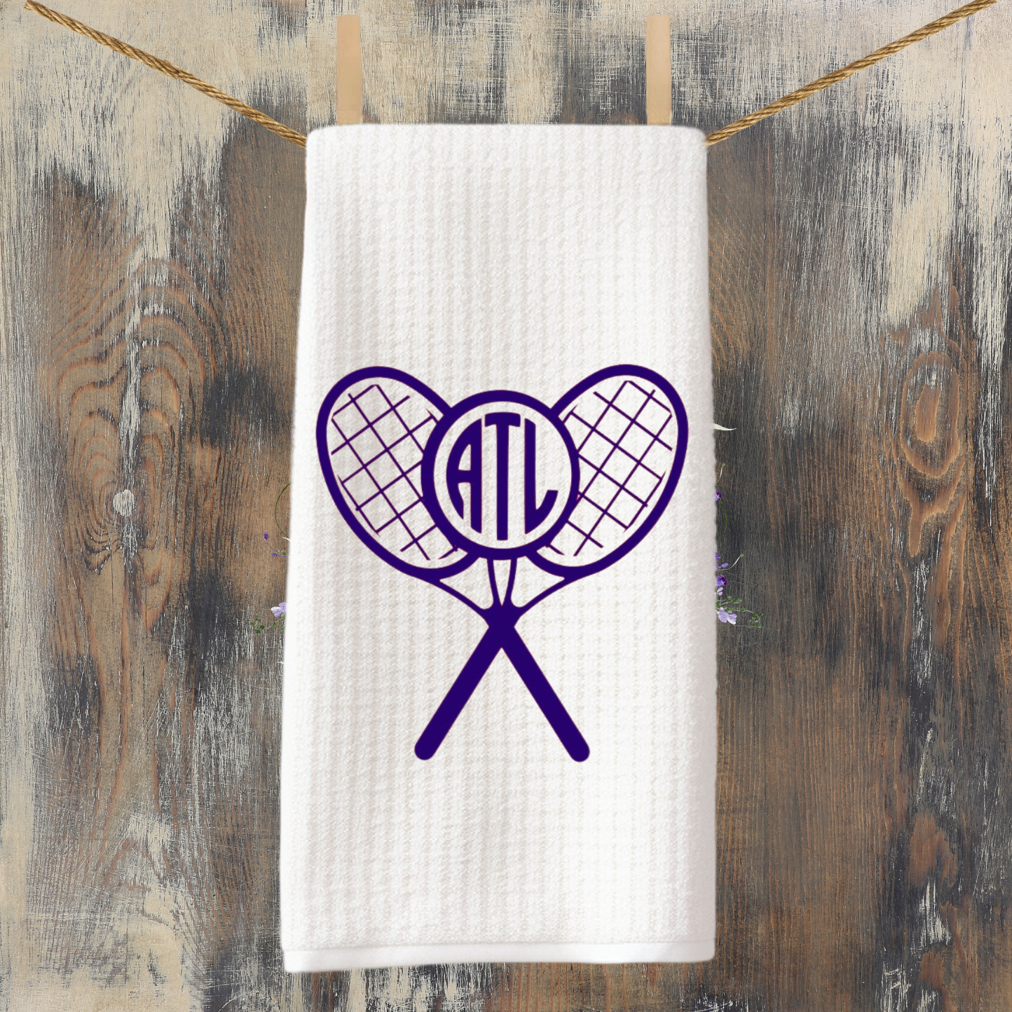 Tennis Monogram Cross Racket Tea Towel